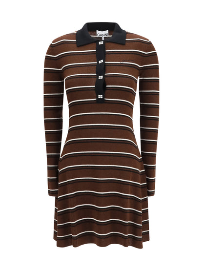Ganni Striped wool polo Dress - Multicolour