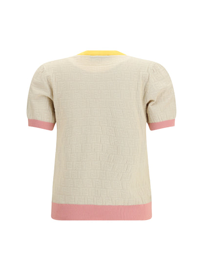 FENDI Cotton and silk crewneck Sweater with FF motif