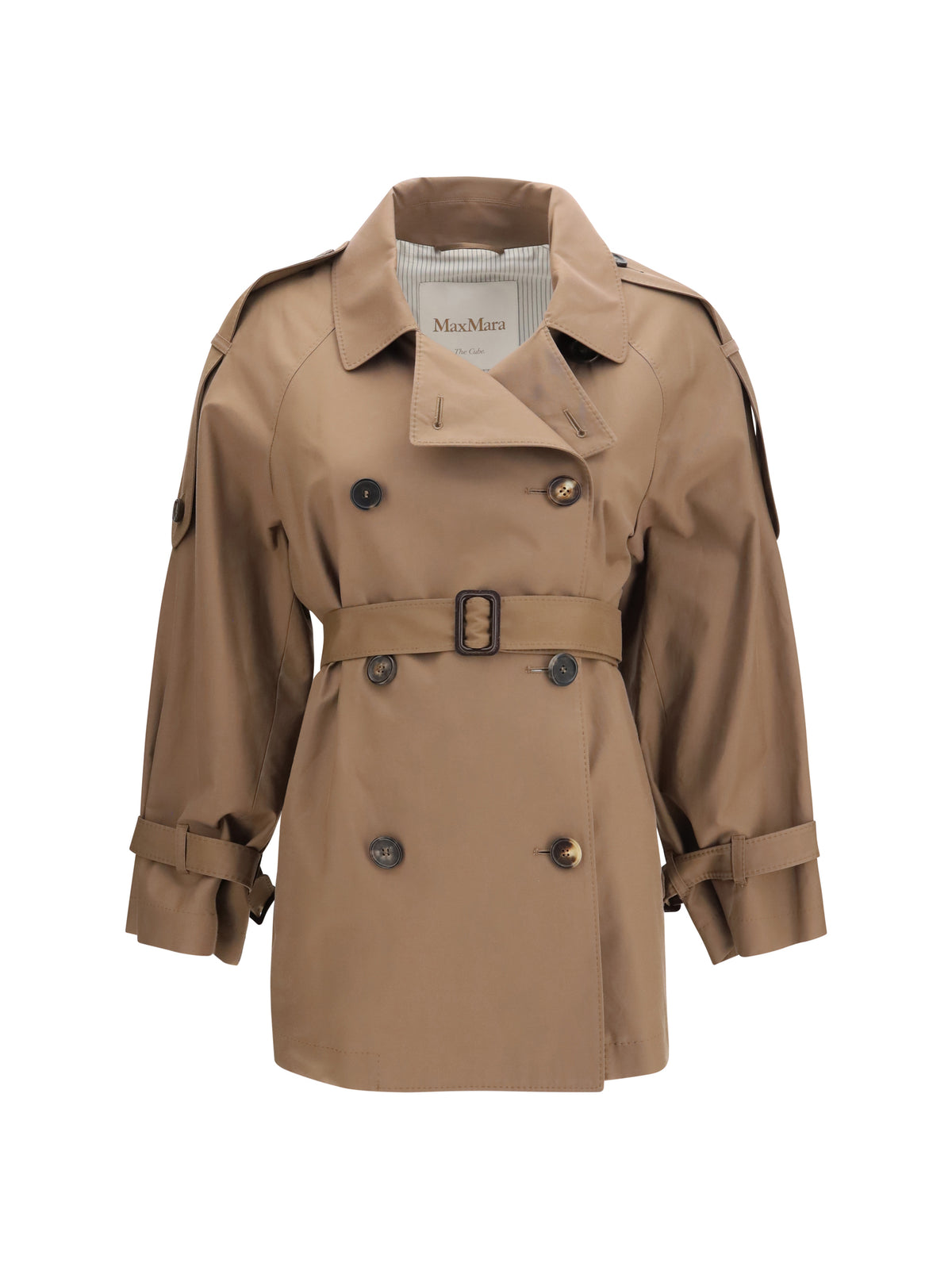 Max Mara The Cube Short water repellent twill Trench Coat - Dark Gold