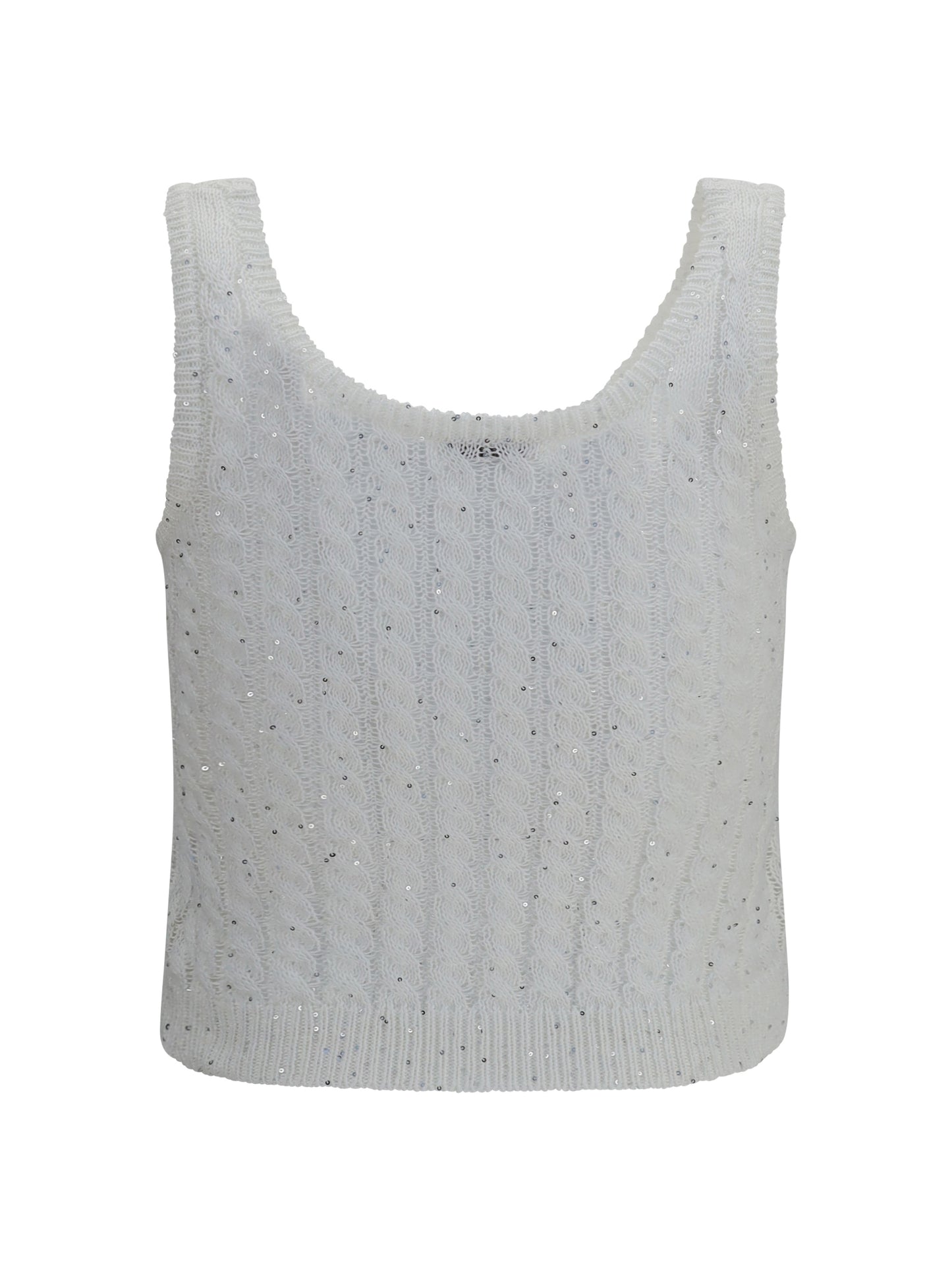 BRUNELLO CUCINELLI White linen knit Tank Top with sequins