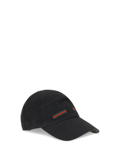 Gucci Cotton Baseball Cap with embroidery - Black/Black