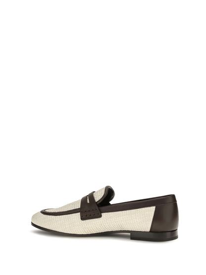 Brunello Cucinelli Two-tone leather and raffia Loafers - Corda