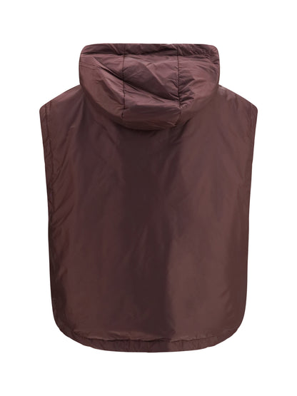 Max Mara The Cube Hooded padded Vest in water repellent canvas - New Dark Ruby