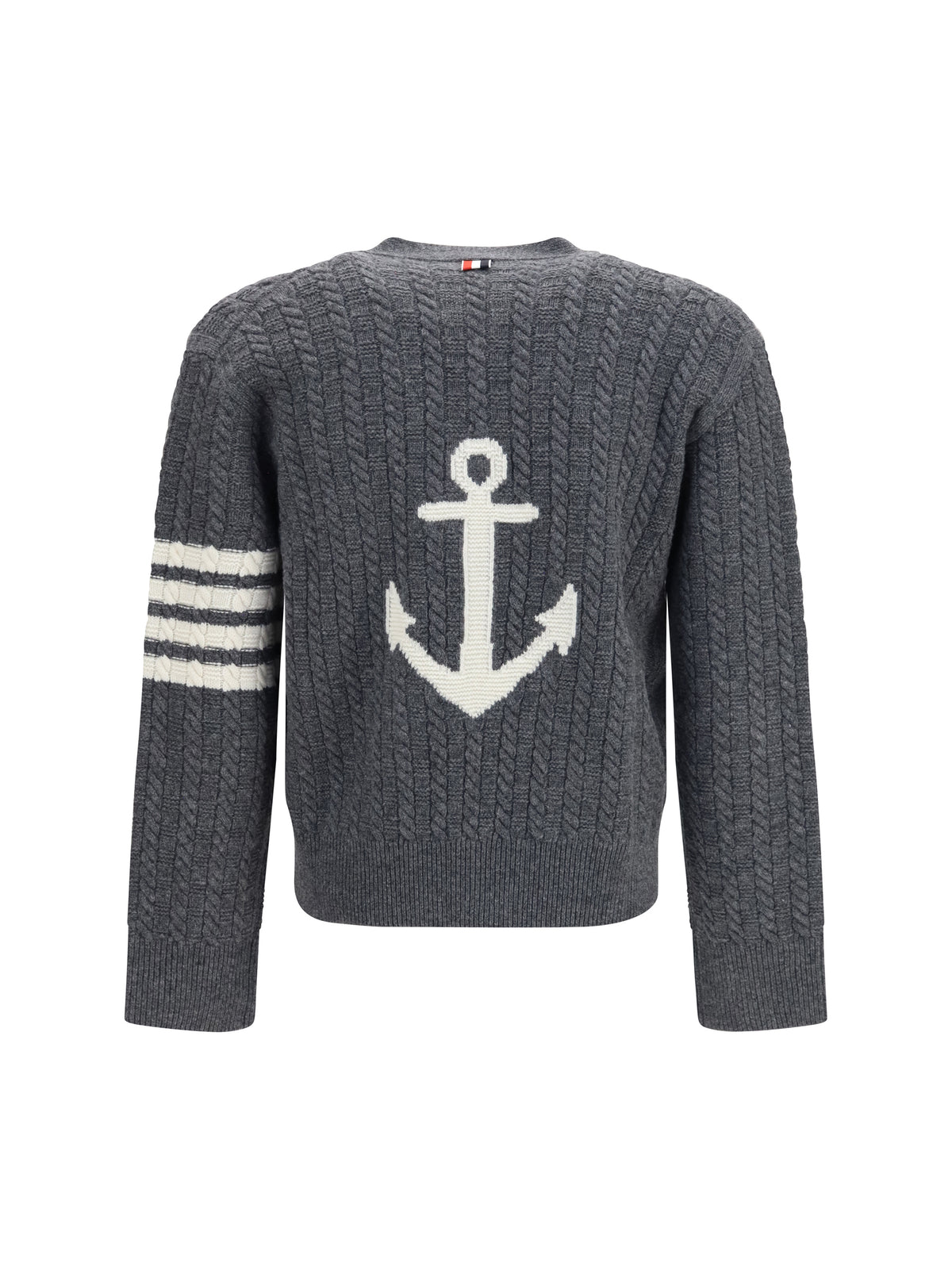 Thom Browne V-neck Sweater with Anchor embroidery on the back - Med Grey