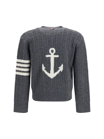 Thom Browne V-neck Sweater with Anchor embroidery on the back - Med Grey