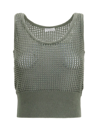 Brunello Cucinelli Perforated sequin Tank Top - Eucalipto