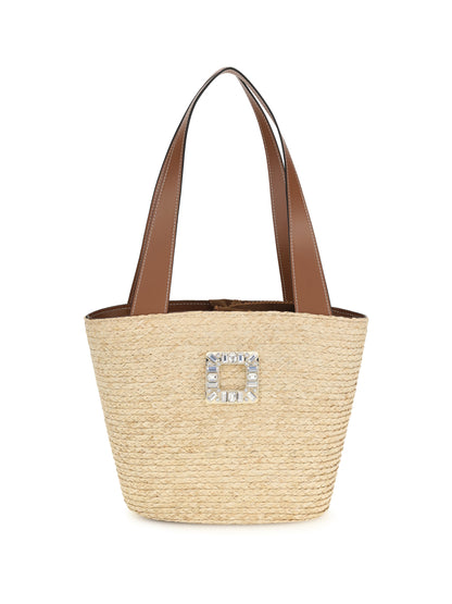 ROGER VIVIER Mini Viv’ Skate raffia Bucket Bag