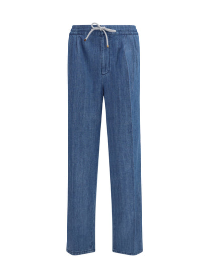 Brunello Cucinelli Lightweight denim Pants with drawstring and double pleats - Denim Medium