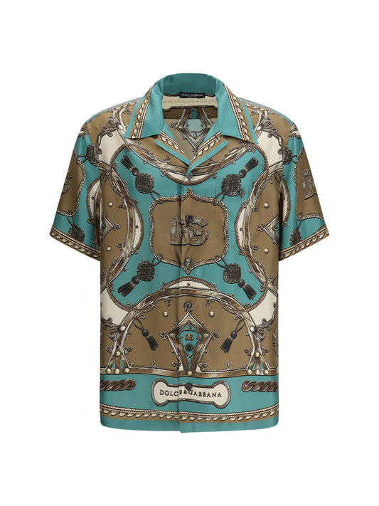 DOLCE & GABBANA Hawaii Shirt in washed silk twill with cargo print