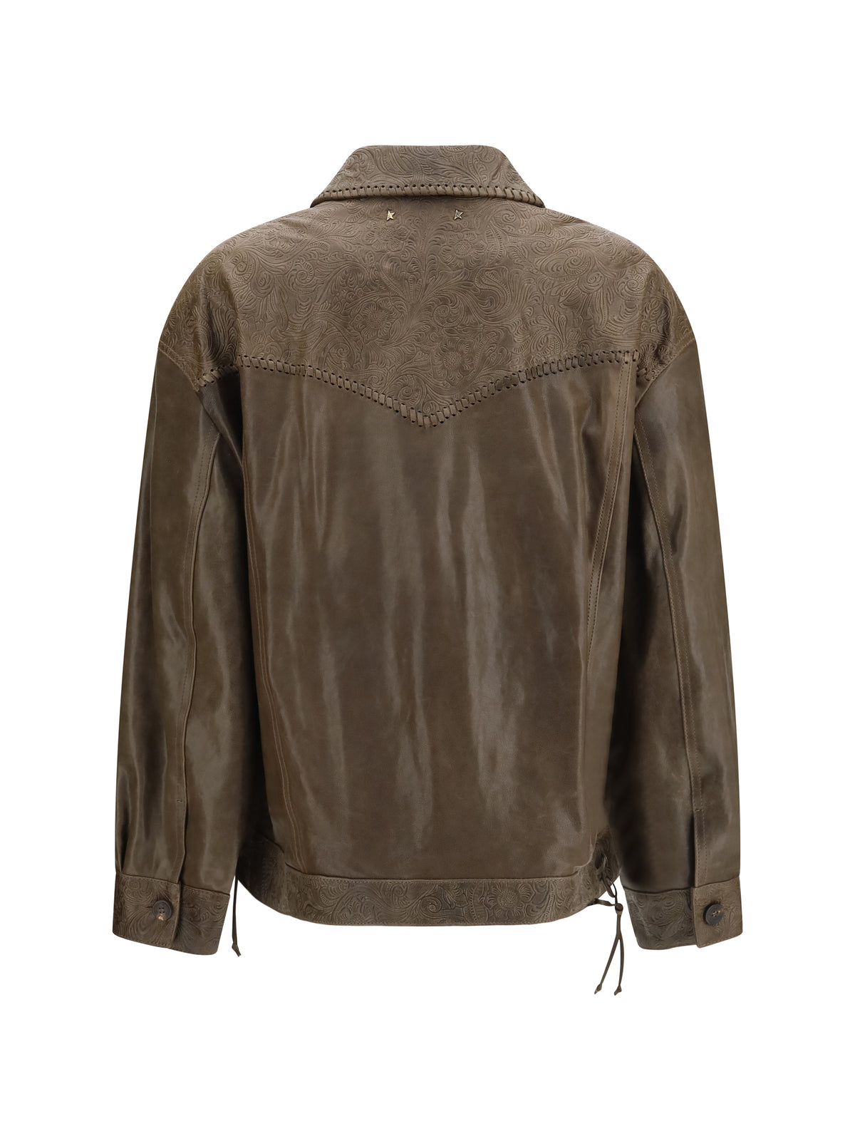 Golden Goose Babete leather Jacket with embossed details - Mud Green