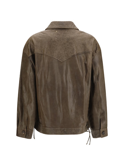 Golden Goose Babete leather Jacket with embossed details - Mud Green