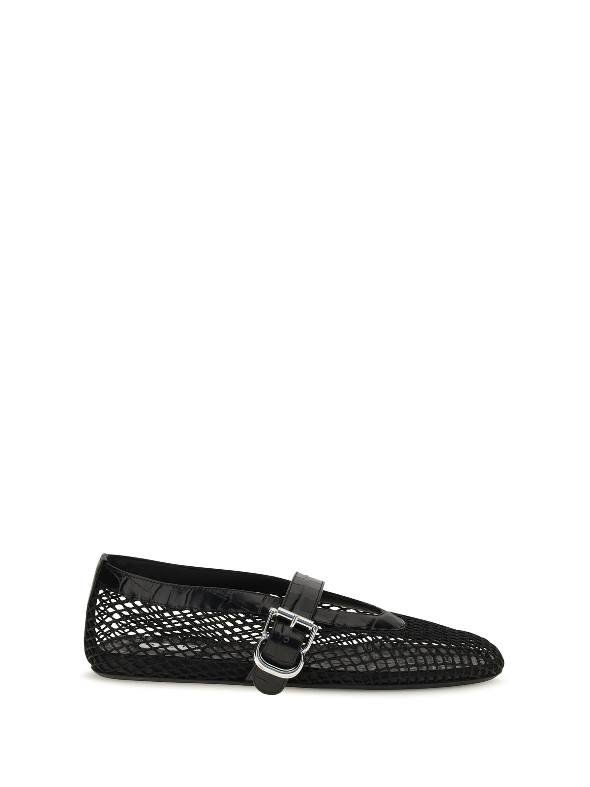 Alaïa Mesh and crocodile-print leather Ballerinas - Noir