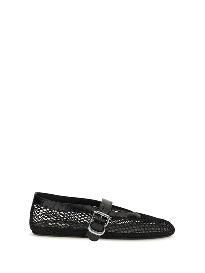 Alaïa Mesh and crocodile-print leather Ballerinas - Noir