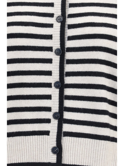 Lisa Yang Marit Striped Cardigan - Oyster/Black Stripes