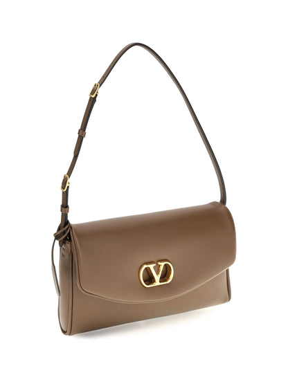 Valentino Garavani Devain leather Shoulder Bag - Wood Brown