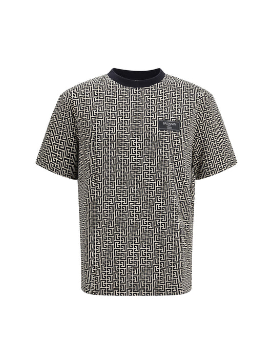 BALMAIN Jacquard T-shirt with PB labyrinth monogram
