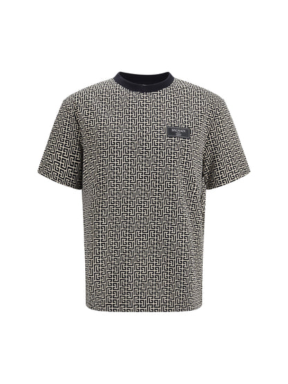 BALMAIN Jacquard T-shirt with PB labyrinth monogram