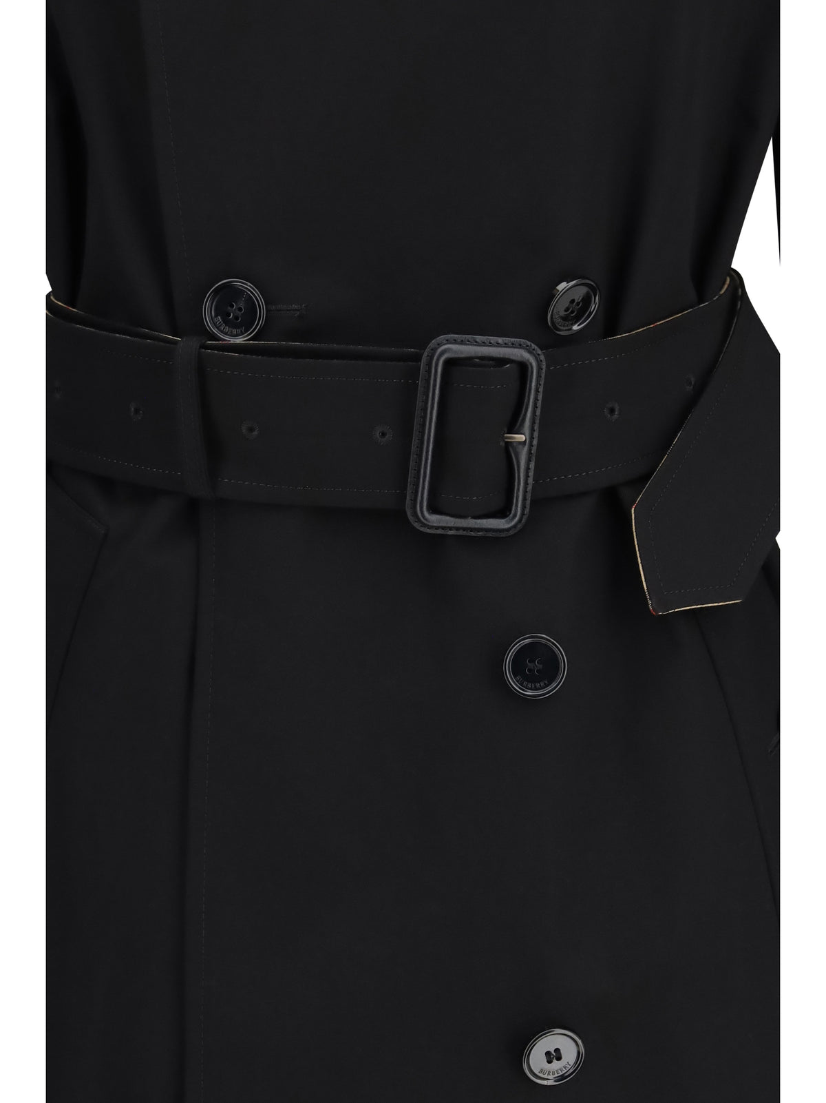 Burberry Long gabardine Trench Coat with Check collar - Black