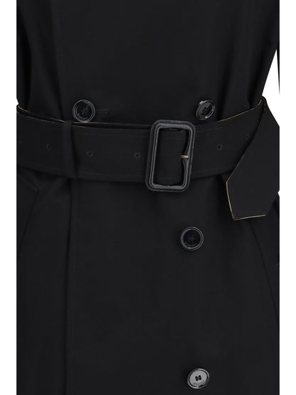 Burberry Long gabardine Trench Coat with Check collar - Black