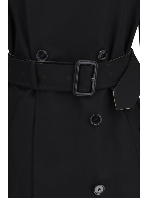 Burberry Long gabardine Trench Coat with Check collar - Black