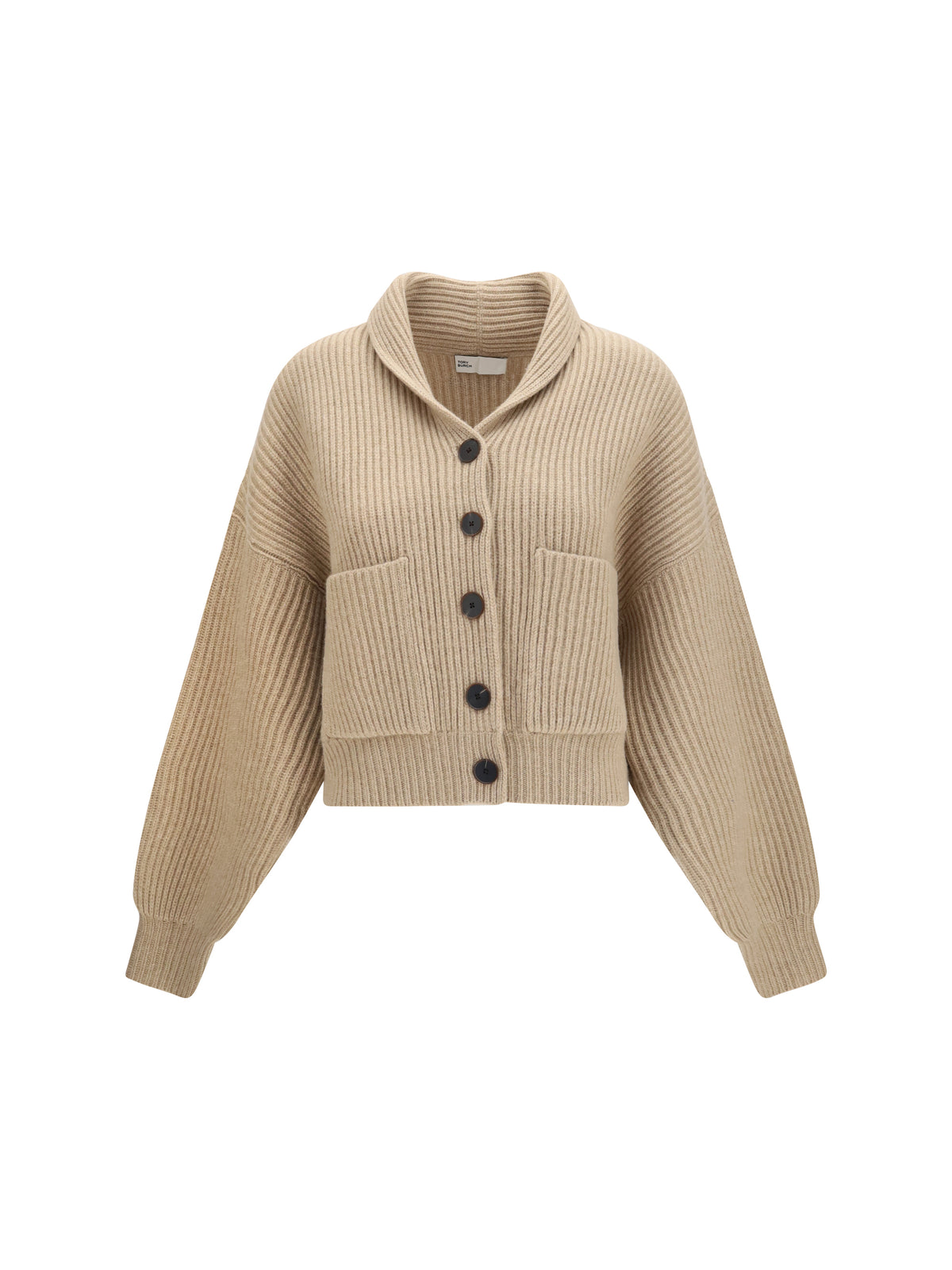 Tory Burch Ribbed wool cropped Cardigan - Golden Brown Melange