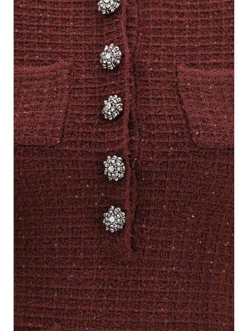 Self-Portrait Textured knit mini Dress with statement buttons - Burgundy