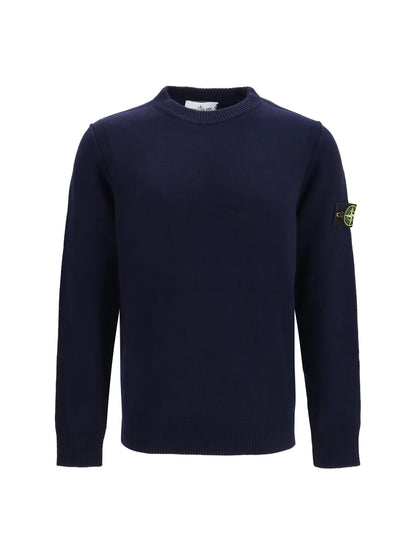 Stone Island Sweater crewneck with logo patch on the sleeve - Navy Blue
