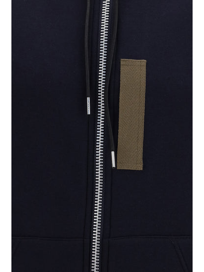Sacai Cotton blend and twill Hoodie - Navy×D/Khaki