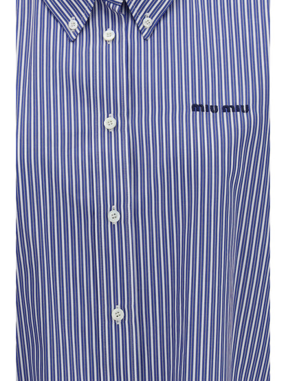 Miu Miu Striped cotton Shirt - Bianco+Cobalto
