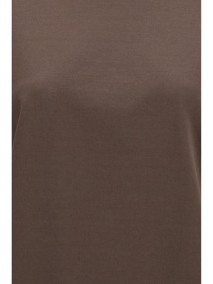 Brunello Cucinelli Cotton T-shirt with sheer sleeves and side panels - Dark Brown