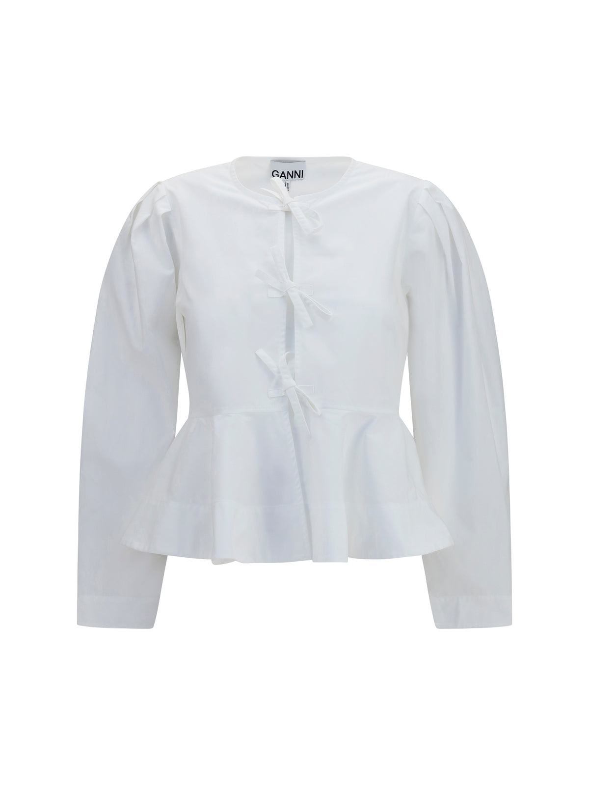 Ganni Cotton poplin Blouse with bows - Bright White