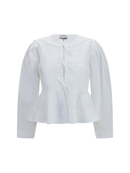 Ganni Cotton poplin Blouse with bows - Bright White