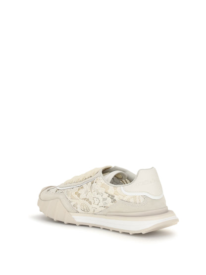 Dolce & Gabbana Leather and lace Sneakers - Beige/Gesso