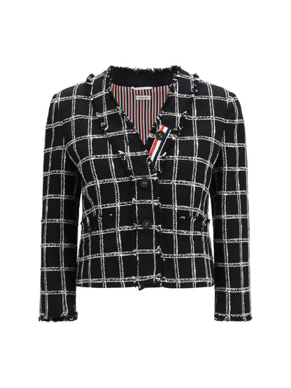 Thom Browne Checked tweed Cardigan Jacket - Black