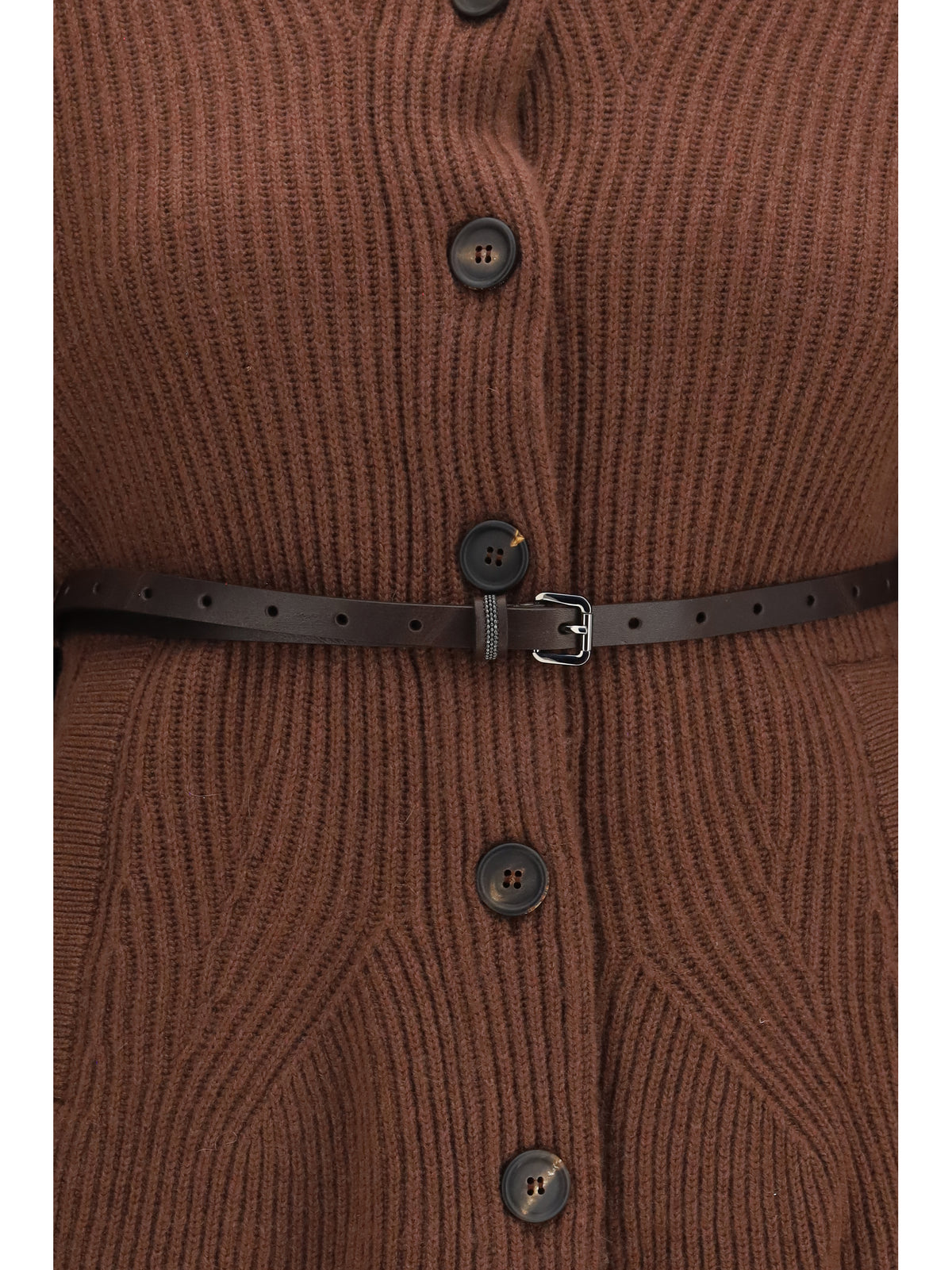 Brunello Cucinelli High neck Cardigan with belt - Cioccolato