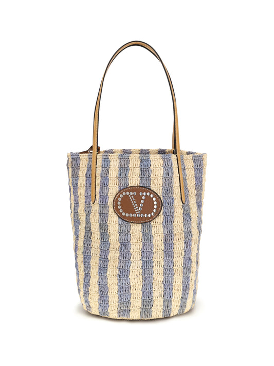 VALENTINO GARAVANI Striped raffia Bucket Bag