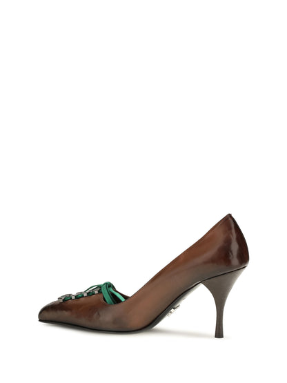 Prada Leather lace-up Pumps - Cacao