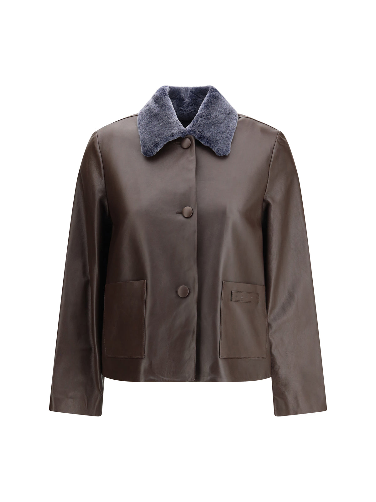 Marni Leather Jacket with a shearling collar - Cacao