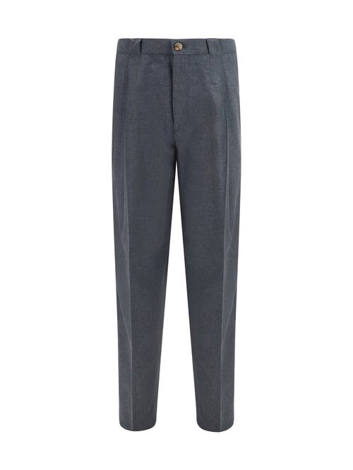 Brunello Cucinelli Virgin wool, cotton and silk mouliné canvas pleated Pants - Anthracite