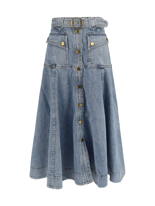 Zimmermann Utility Denim Midi Skirt - Sea Foam