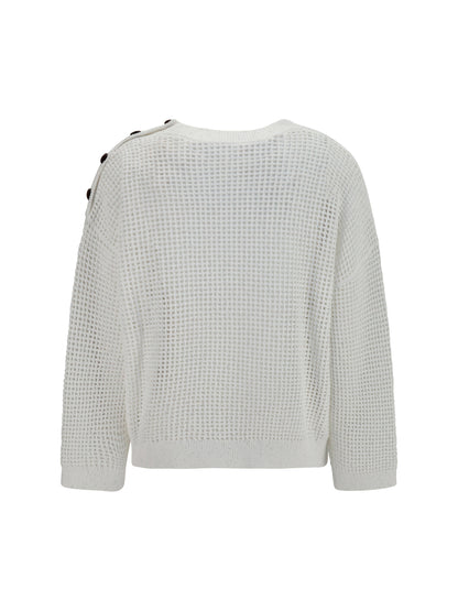 Brunello Cucinelli Openwork Sweater with shoulder buttons - White