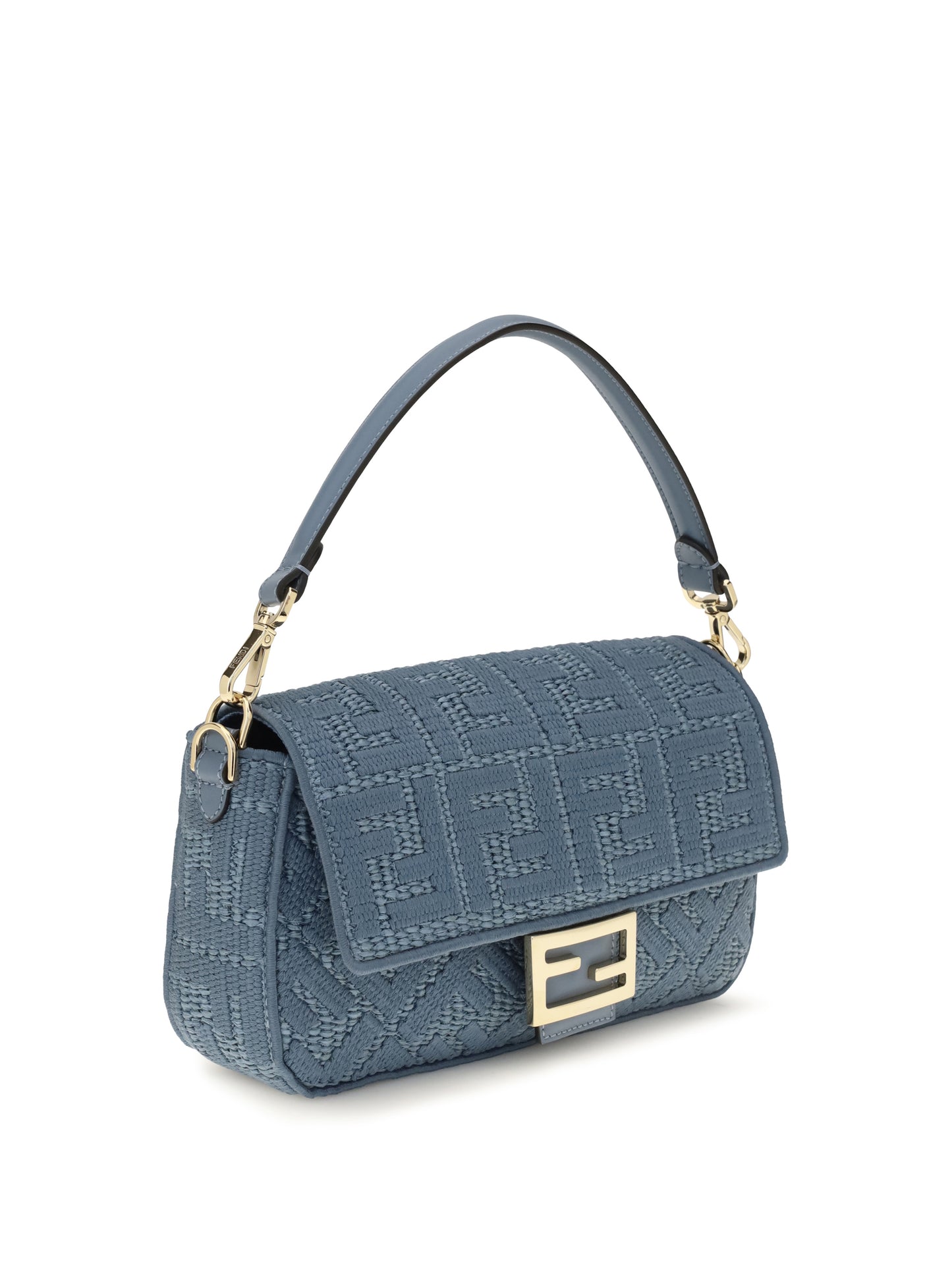 FENDI Medium woven raffia Shoulder Bag with FF embroidery
