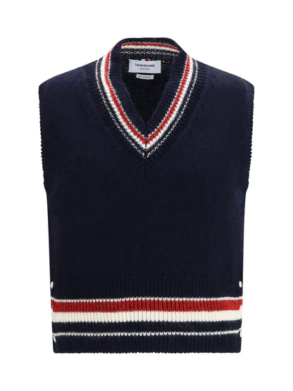Thom Browne Hector jersey V-neck Vest - Navy