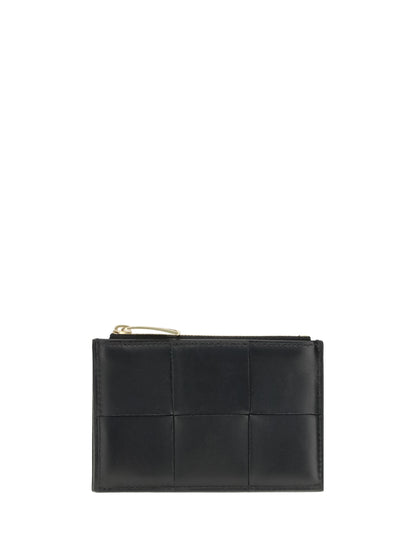 Bottega Veneta Lambskin Card Holder - Black-Gold