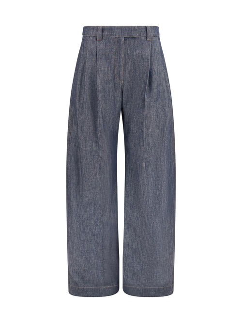 Brunello Cucinelli Lightweight denim Pants with pleats - Blue/Silver