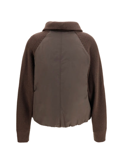 Brunello Cucinelli Down Jacket with wool sleeves - Brown