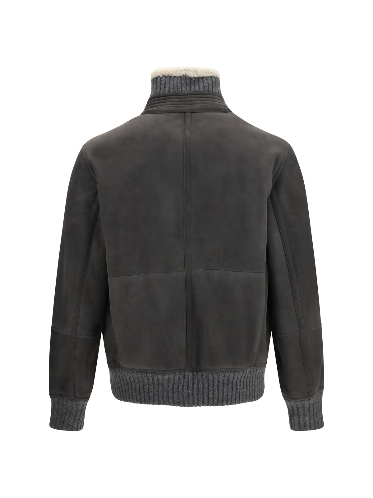 Brunello Cucinelli Shearling Jacket with zip and high neck - Acciaio Pelo Ecru'