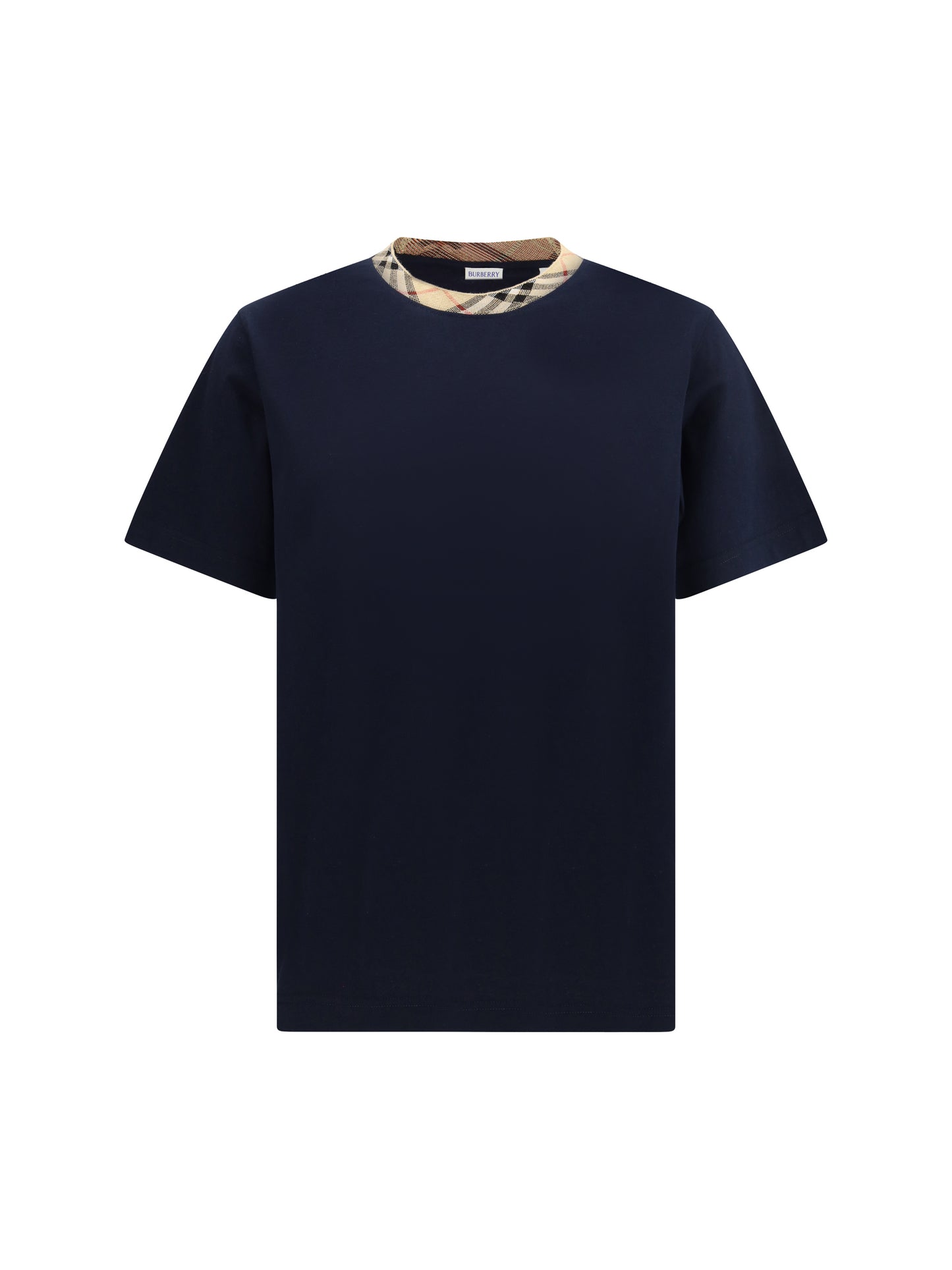 BURBERRY Cotton T-shirt with Check neckline