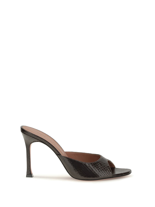 Amina Muaddi Alexa Croc-Effect Sandals - Shiny Coffee Snake
