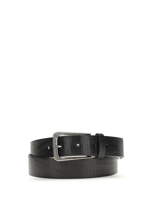 BRUNELLO CUCINELLI Carved leather Belt with Shimmering Buckle
